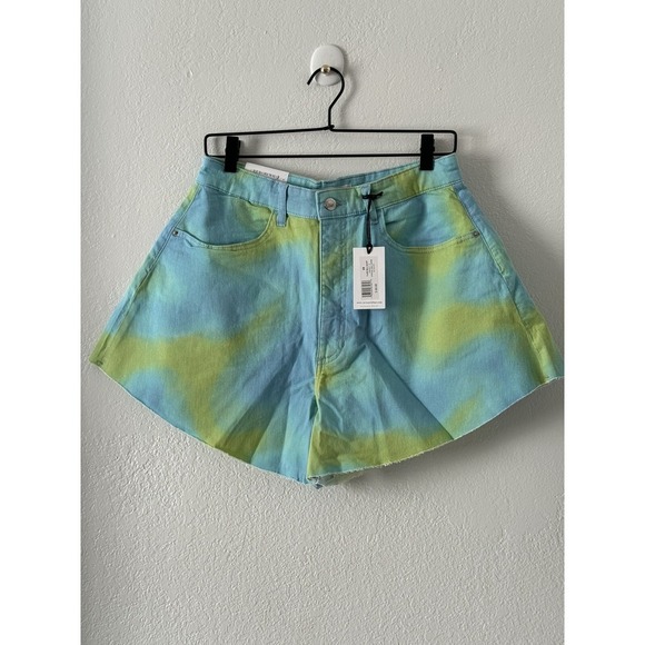 We wore what Tie Dye Flare Bell Shorts Size 29 Teal Lime Green - Picture 3 of 9